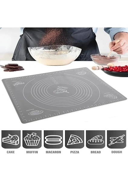 Gri Büyük Boy Silikon Hamur Açma Matı Silikon Ölçülü Çok Amaçlı Hamur Matı / Örtüsü 40X50 cm