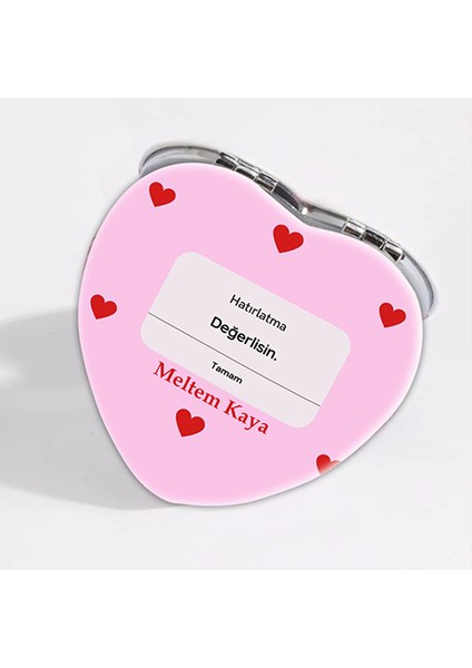 Kişiye Özel İsimli Hatırlatma:değerlisin Baskılı Kalp Deri Ayna Çanta, Cep ve Makyaj Aynası modelleri