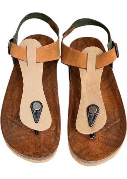 Bej Multi Hakiki Deri Parmak Arası Mantar Taban Tokalı Sandalet fiyatları