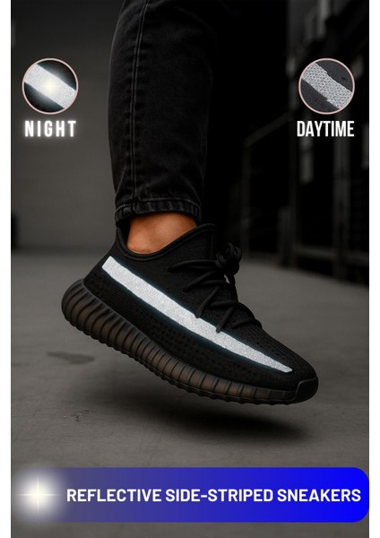 Siyah Spor Unisex Reflektörlü Sneakers Antrenman Ayakkabı