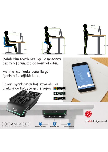 Regula Desk Dandy W - Elektrikli Yüksekliği Ayarlanabilir Çalışma Masası - Beyaz Ayak Ahşap Mdf Tabla 120X60