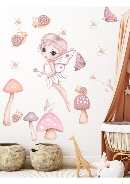 Pembe Tonlarda Doğa Perisi Çocuk Odası Cam, Duvar Sticker Set fiyatları