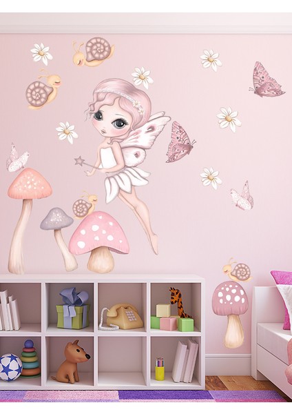 Pembe Tonlarda Doğa Perisi Çocuk Odası Cam, Duvar Sticker Set modelleri