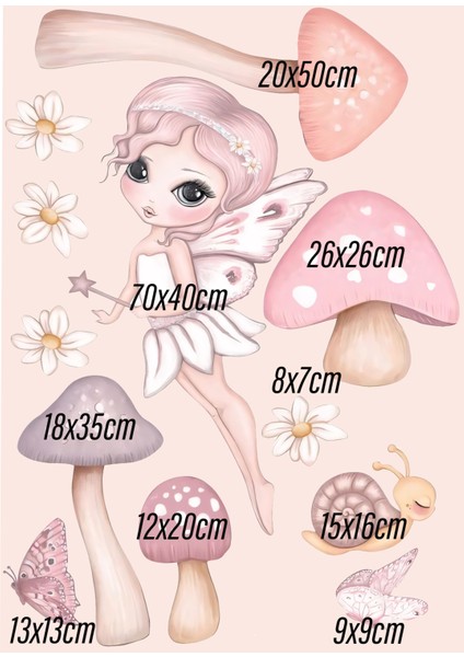 Pembe Tonlarda Doğa Perisi Çocuk Odası Cam, Duvar Sticker Set indirimleri