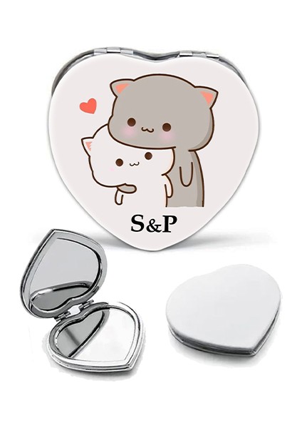 Kişiye Özel İsimli Bubu&dudu Baskılı Kalp Deri Ayna Çanta, Cep ve Makyaj Aynası fiyatları