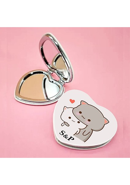 Kişiye Özel İsimli Bubu&dudu Baskılı Kalp Deri Ayna Çanta, Cep ve Makyaj Aynası modelleri