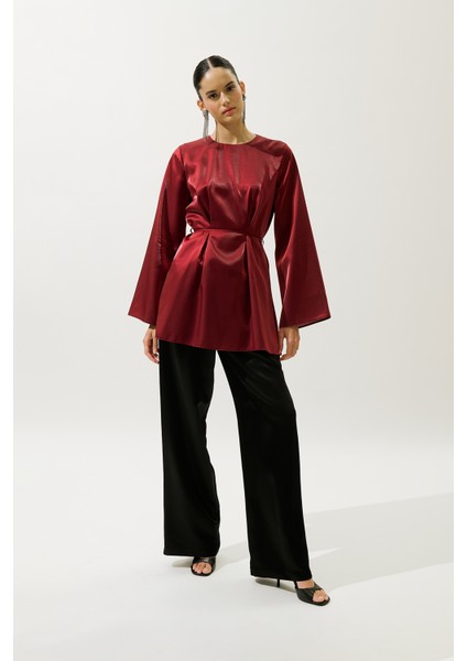 Hana Organze Bluz Bordo