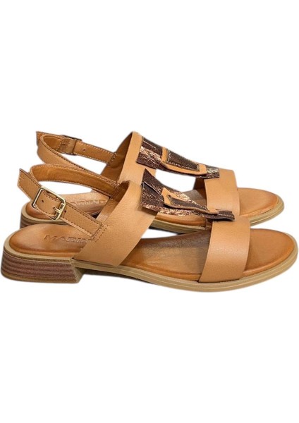 Taba Hakiki Deri Çift Bantlı Yumuşak Taban Comfort Sandalet