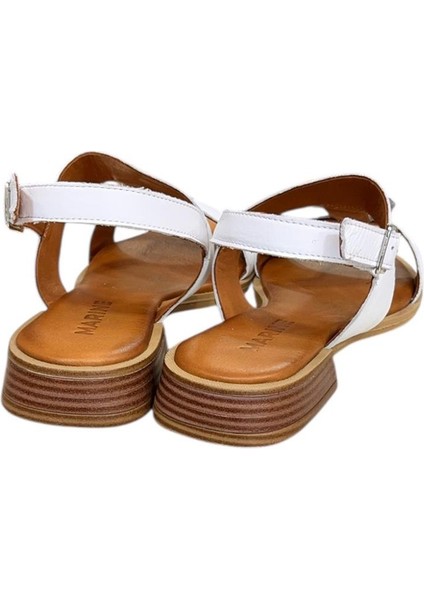 Beyaz Hakiki Deri Çift Bantlı Yumuşak Taban Comfort Sandalet modelleri
