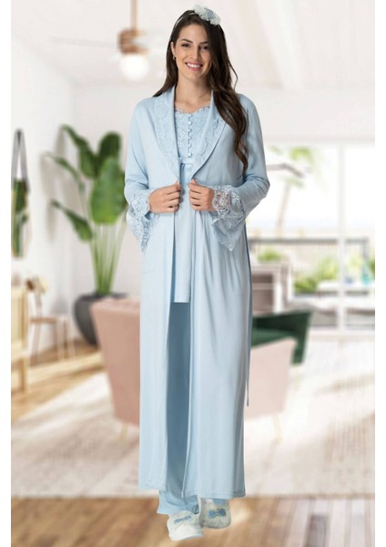 Mecit 1924 Mavi Dört Parça Hamile Lohusa Set indirimleri