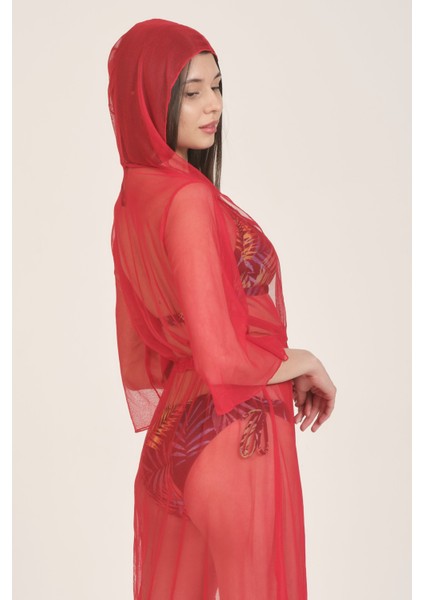 Freshness P-06 Kapüşonlu Uzun Tül Pareo modelleri