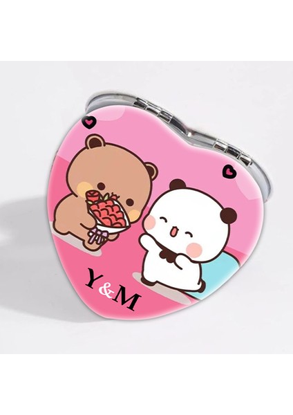 Kişiye Özel İsimli Bubu&dudu Baskılı Kalp Deri Ayna Çanta, Cep ve Makyaj Aynası fiyatları