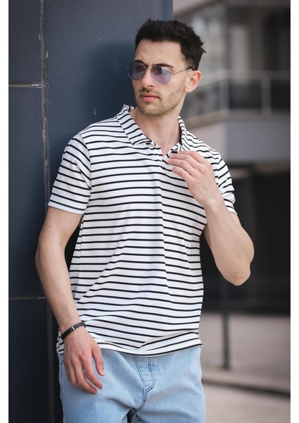 Ht 947008 Slim Fit Likralı Yarım Pat Çizgili Polo Yaka Erkek Tshirt fiyatları