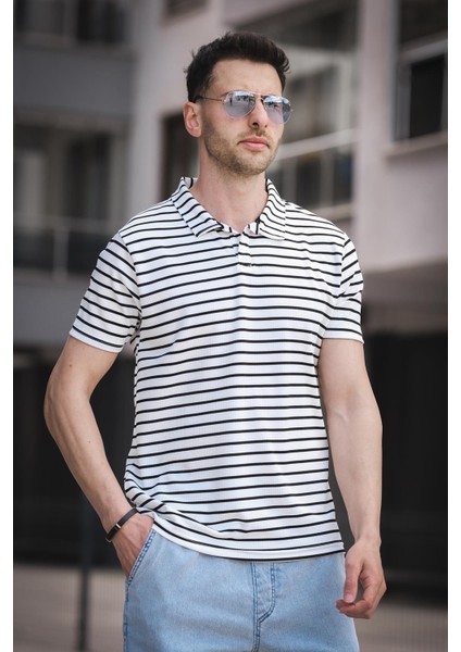 Ht 947008 Slim Fit Likralı Yarım Pat Çizgili Polo Yaka Erkek Tshirt fırsatları