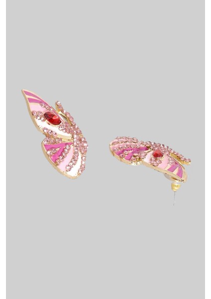 Mineli ve Taşlı Pembe Kelebek Küpe modelleri