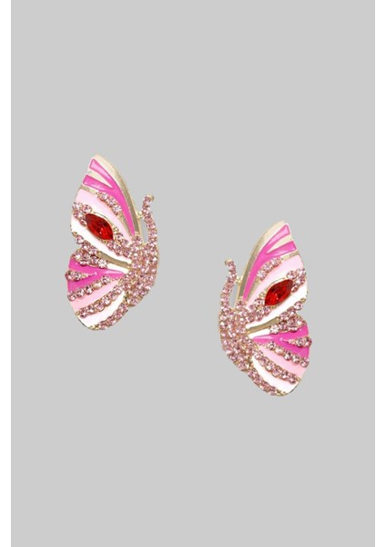 Mineli ve Taşlı Pembe Kelebek Küpe fırsatları