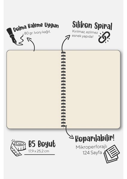 Sylcon Spiralli Defter.pp Kapak. 80 Gr. Ivory, 60 YAP.179X252 mm .düz.yeşil indirimleri