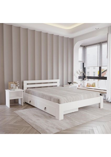 2 Çekmeceli Letto Mdf Karyola | Tek ve Çift Kişilik Yatak Uyumlu, Kolay Kurulum