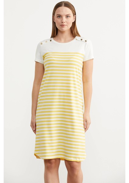 Sementa 77482 Düğme Detaylı Çizgili Penye Elbise modelleri