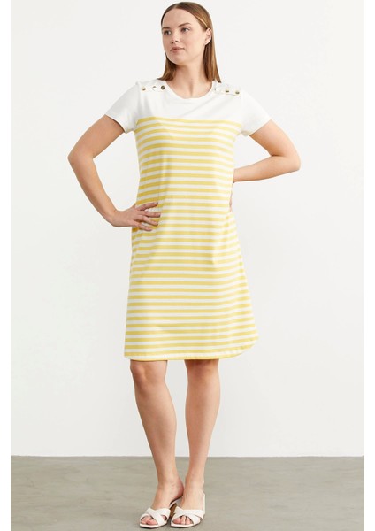 Sementa 77482 Düğme Detaylı Çizgili Penye Elbise fırsatları