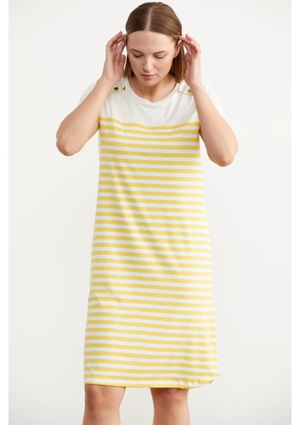 Sementa 77482 Düğme Detaylı Çizgili Penye Elbise indirimleri