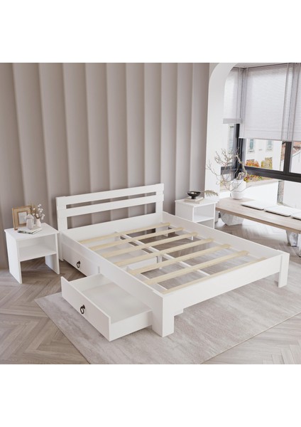 2 Çekmeceli Letto Mdf Karyola | Tek ve Çift Kişilik Yatak Uyumlu, Kolay Kurulum