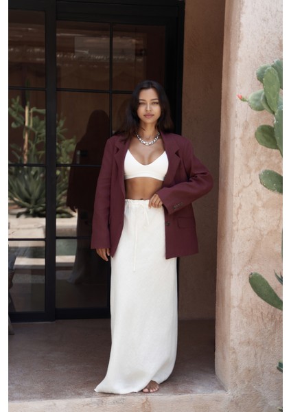 Brenna Bordo Keten Blazer fiyatları