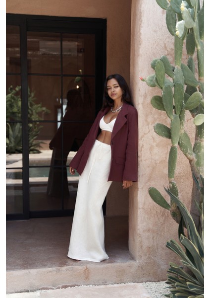 Brenna Bordo Keten Blazer modelleri