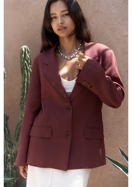 Brenna Bordo Keten Blazer fırsatları