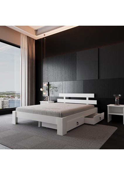 2 Çekmeceli Lotus Mdf Karyola | Çift Kişilik Yatak Uyumlu, Kolay Kurulum fiyatları