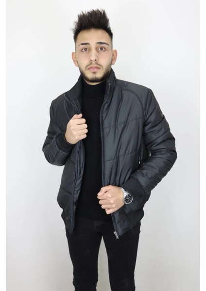 Fistan Store Erkek Hakim Yaka Normal Kalıp Fermuar Kapamalı Kışlık Mont