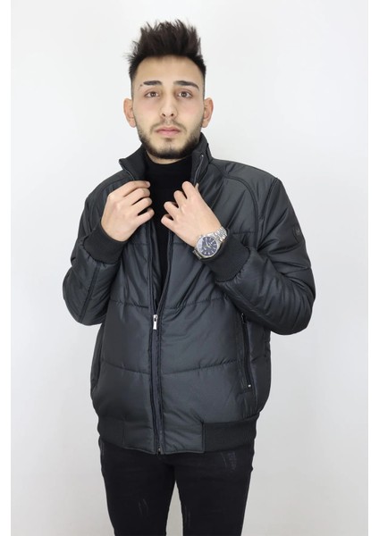Fistan Store Erkek Hakim Yaka Normal Kalıp Fermuar Kapamalı Kışlık Mont