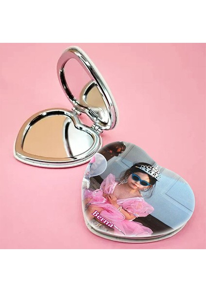 Kişiye Özel İsimli Çocuk Baskılı Kalp Deri Ayna Çanta, Cep ve Makyaj Aynası modelleri