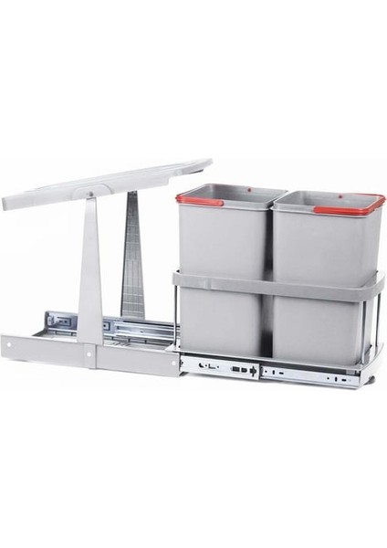 Gri 12+12 Litre Teleskopik Raylı Çöp Kovası (P-9152)