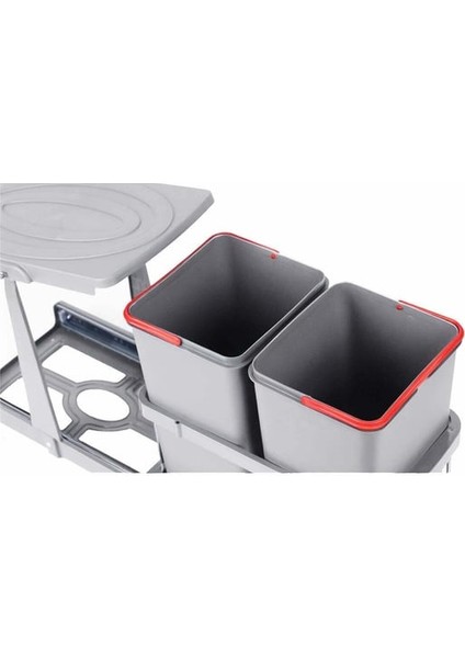 Gri 12+12 Litre Teleskopik Raylı Çöp Kovası (P-9152)