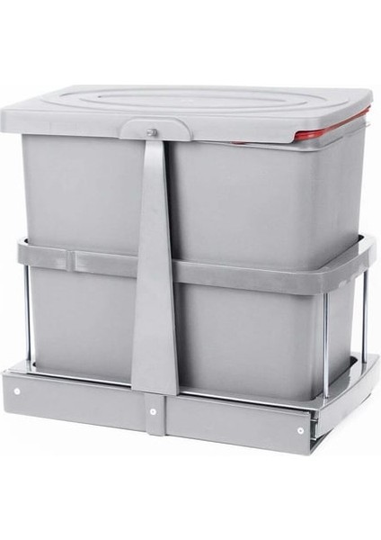 Gri 12+12 Litre Teleskopik Raylı Çöp Kovası (P-9152)