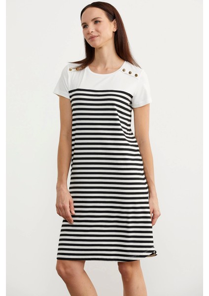 Sementa 77482 Düğme Detaylı Çizgili Penye Elbise fırsatları