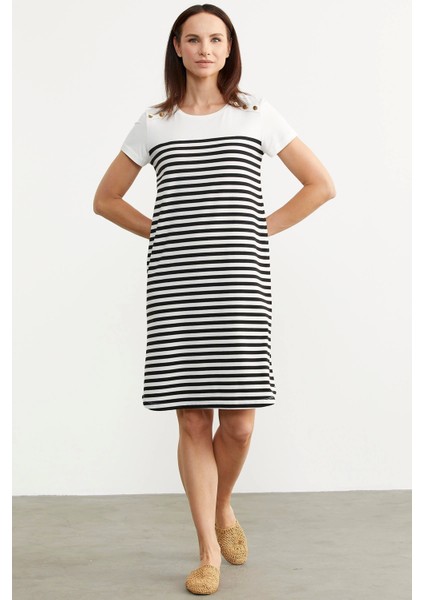 Sementa 77482 Düğme Detaylı Çizgili Penye Elbise indirimleri