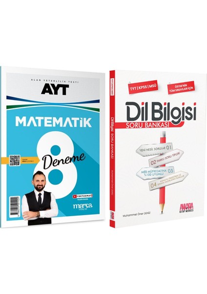 Marka Ayt Matematik Tamamı Video Çözümlü 8 Deneme ve Akm Dil Bilgisi Soru Bankası Seti 2 Kitap