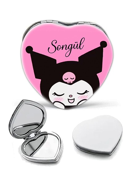 Kişiye Özel İsimli Kuromi Baskılı Kalp Deri Ayna Çanta, Cep ve Makyaj Aynası fiyatları