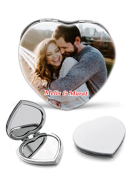 Kişiye Özel İsimli Fotoğraf Baskılı Kalp Deri Ayna Çanta, Cep ve Makyaj Aynası fiyatları