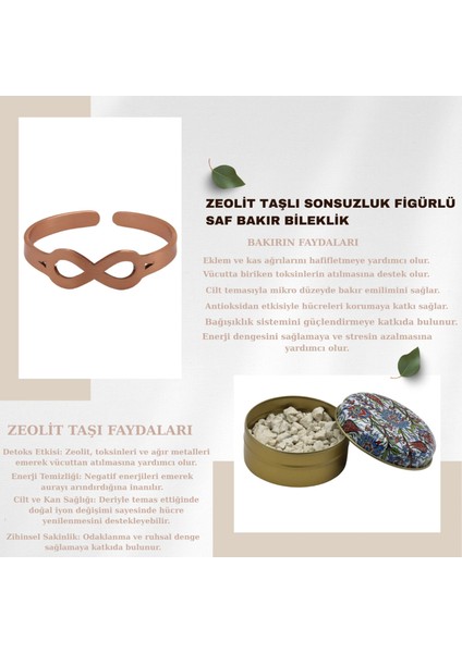 Zeolit Taşlı Sonsuzluk Figürlü Saf Bakır Bileklik