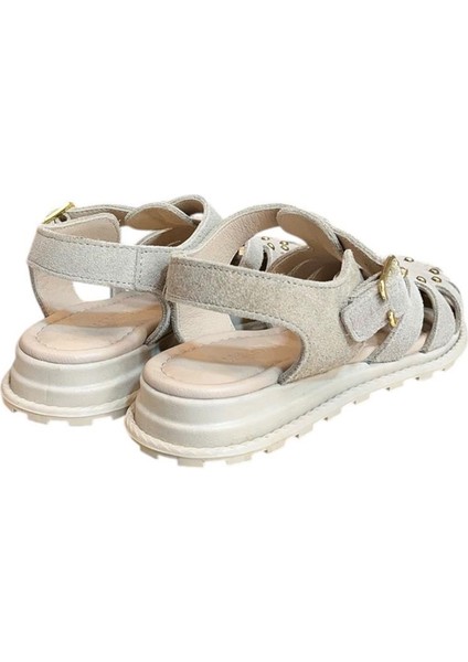 Bej Hakiki Deri Süet Burnu Kapalı Arkası Açık Troklu Sandalet modelleri