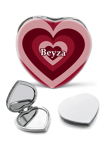 Kişiye Özel İsimli Kalp Baskılı Kalp Deri Ayna Çanta, Cep ve Makyaj Aynası modelleri