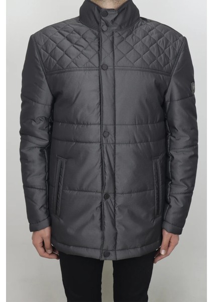 Fistan Store Erkek Hakim Yaka Normal Kalıp Fermuar ve Çıtçıt Kapamalı Kışlık Mont