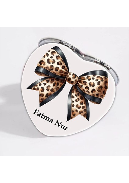 Kişiye Özel İsimli Leoparlı Kurdele Baskılı Kalp Deri Ayna Çanta, Cep ve Makyaj Aynası fiyatları