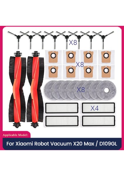 Xiaomi Robot Vakum X20 Max / D109GL Yedek Parçaları Ana Fırça Yan Fırça Hepa Filtre Paspas Bezi Toz Torbası (Yurt Dışından)