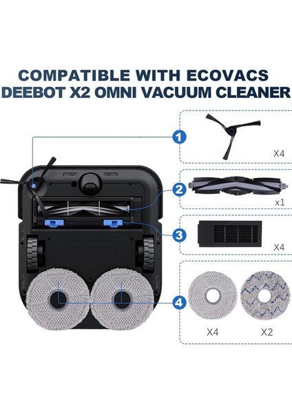 Ecovacs Deebot X2 Omni / X2 / X2 Pro / DEX86 Yedek Parçaları Ana Yan Fırça Hepa Filtre Paspas Bezi Toz Torbaları Aksesuarlar (Yurt Dışından)
