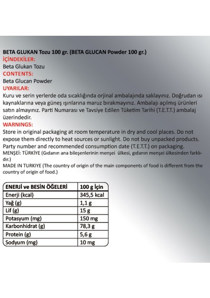 Beta Glukan Toz Ekstresi (Beta Glucan)100 gr. Cam Kavanoz