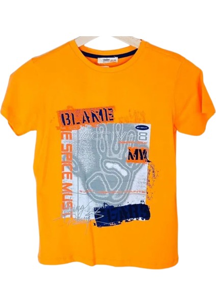Erkek Çocuk Dijital Kabartma Baskılı Turuncu %100 Pamuk T-Shirt 9-10 Yaş Turuncu indirimleri